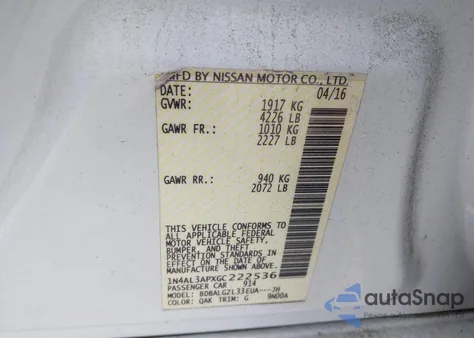 2016 Nissan Altima 2.5 S z USA, uszkodzony, nr VIN 1N4AL3APXGC222536
